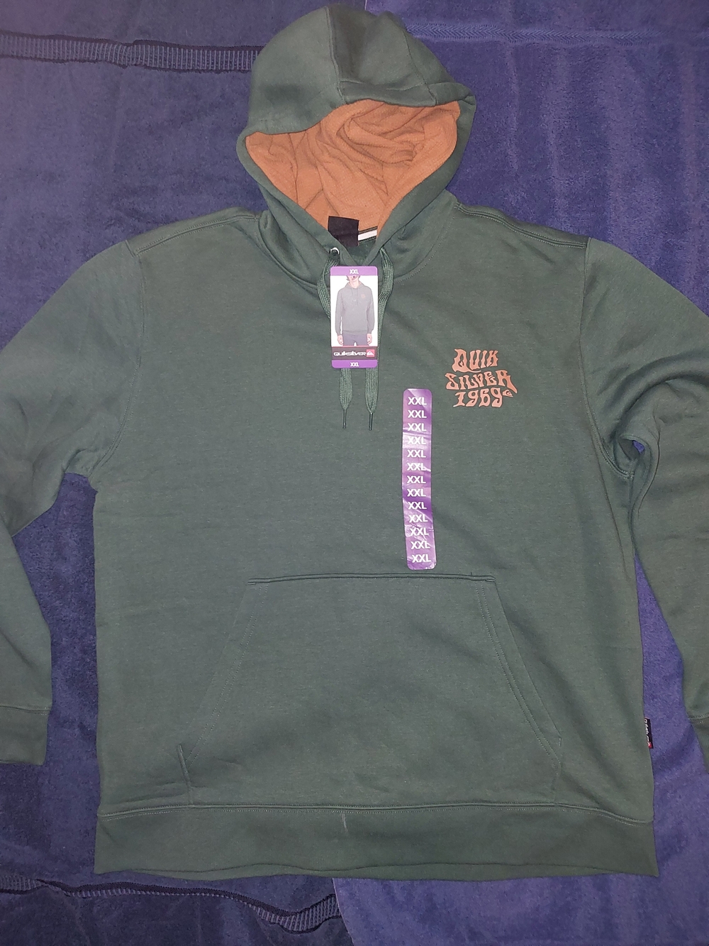 Quiksilver Hooded Sweatshirt in Forest Green with Rust Lining